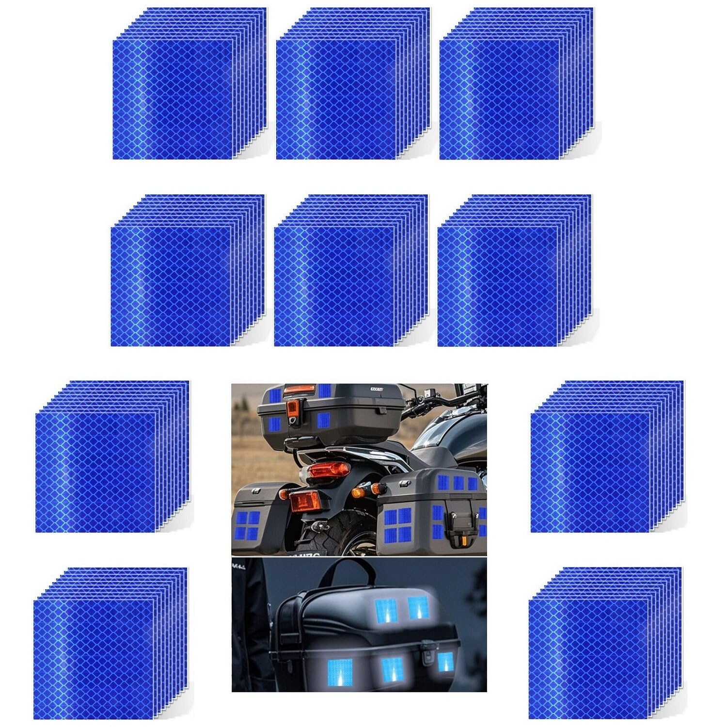 Non Fading Blue Reflective Stickers 3 inch X 3 inch, Outdoor Waterproof High Visibility Warning Safety Adhesive Reflector Tape (100 Pcs)