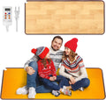 PVC 110V Heated Floor Mat Heater for Foot Warmer Under Desk 48 x 20 Inch Carbon Crystal Wood Stripe Electric Heating Carpet Pad Energy Saving Indoor Heated Rug for Home Office House Brown