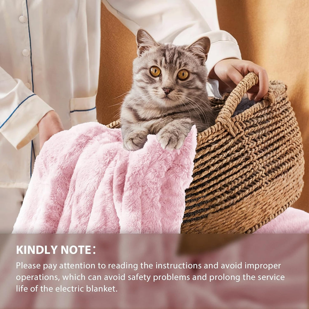 Homemate Electric Heated Blanket Queen Size - 84"x90" Heating Blanket Queen Size Dual Control 1/2/4/6/8 Hours Auto-Off 10 Heat Level Over-Heat Protection Luxury Faux Fur Sherpa ETL Certification