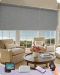 Graywind Smart Coupled Roller Shades Compatible with Alexa Google Custom Size Extra Large Motorized Blinds for Windows(Striped Grey)