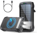 Solar Charger Power Bank, 40000mAh Wireless Portable Charger QC3.0 PD 20W Fast Charging with USB-C in/Output, External Battery Pack with Dual Flashlights Hiking Camping Essential