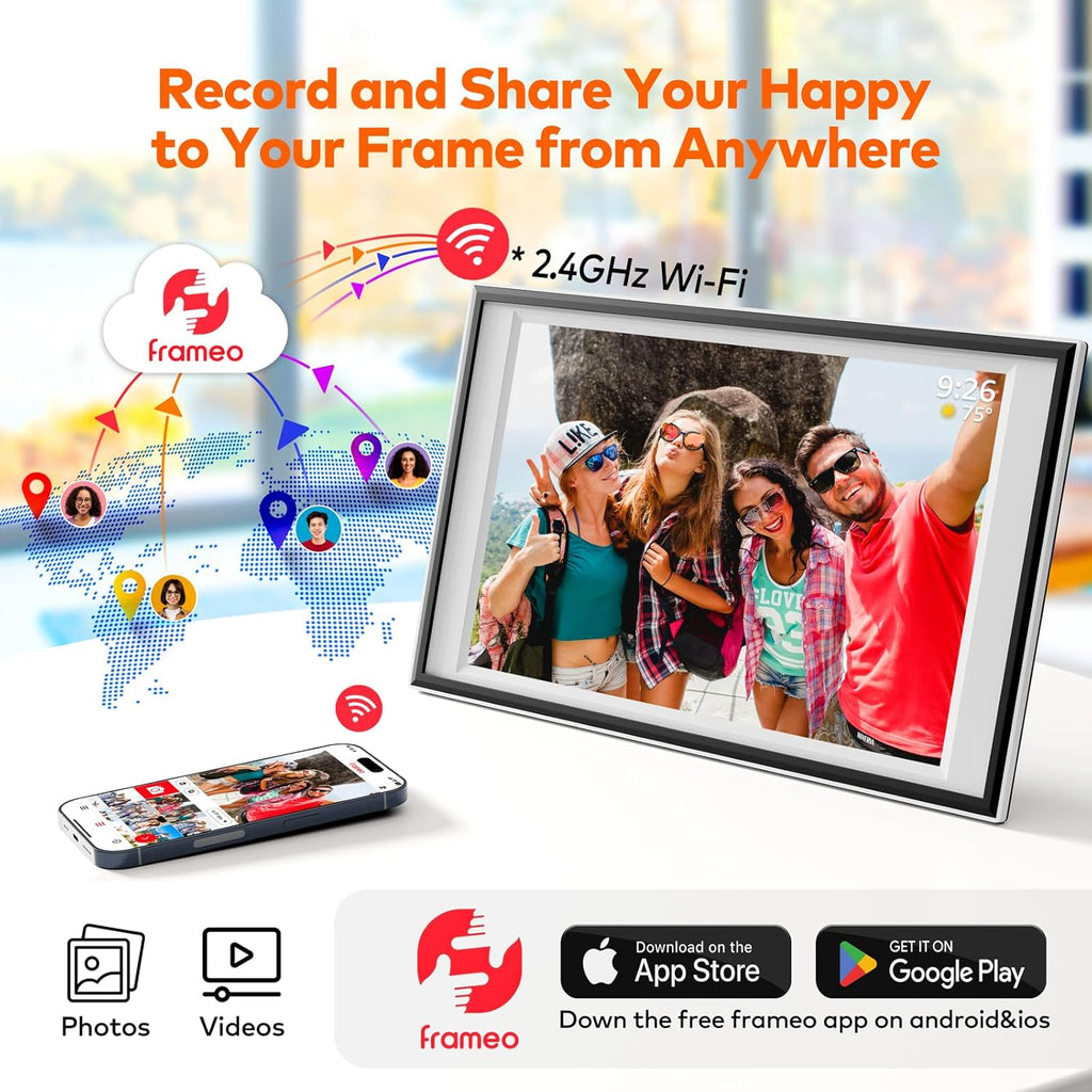 Frameo Digital Picture Frame 12.7'' 64GB Photo Frame, 1440 * 1080P IPS Touch Electronic Picture Frame, Auto-Rotate Tabletop&Wall Mounted,USB&SD Card, Sharing Photos/Videos via Free App from Anywhere