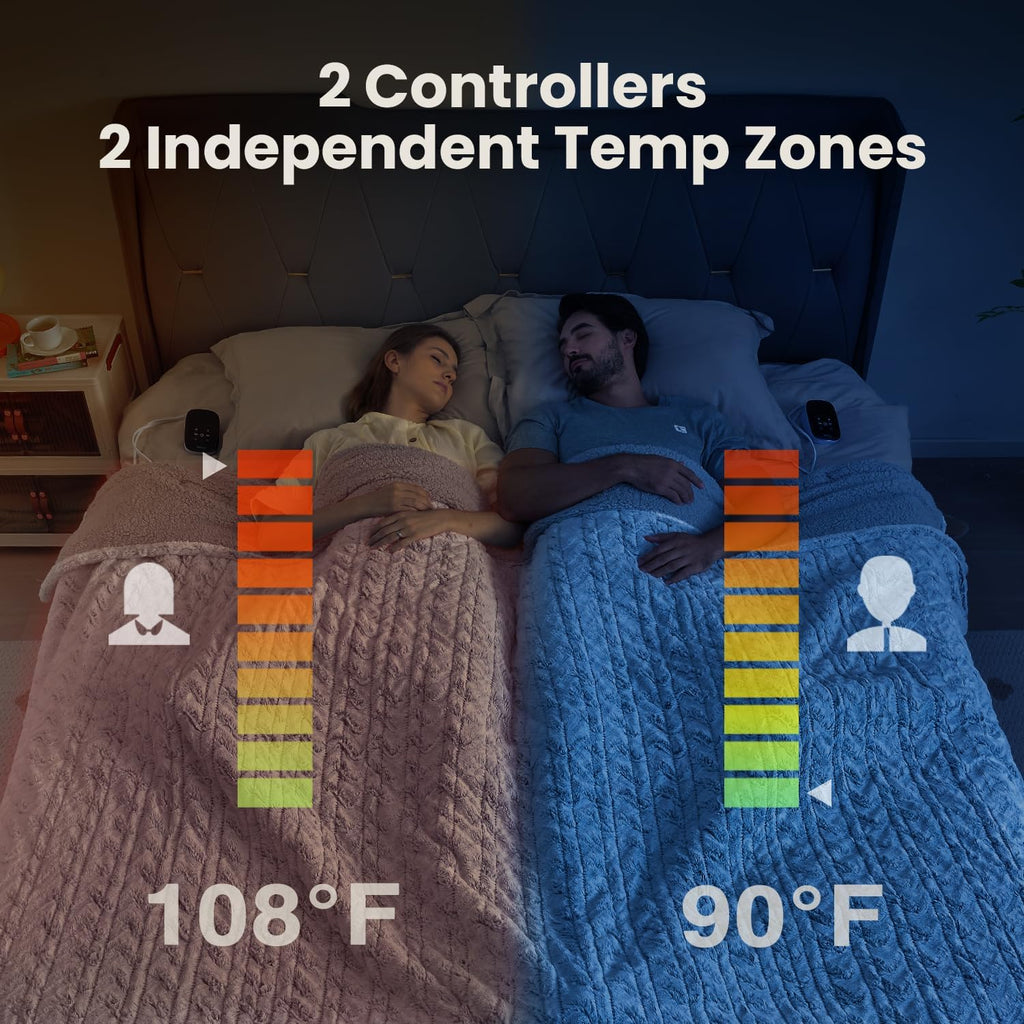 Bearhug Electric Blanket King Size 100" x 90" Dual Controllers Heated Blanket, 10 Heat Settings, 1-12 Hour Auto Shut-Off, Faux Fur & Sherpa Dual-Sided, Machine Washable, Gift-Ready Elegant Packaging