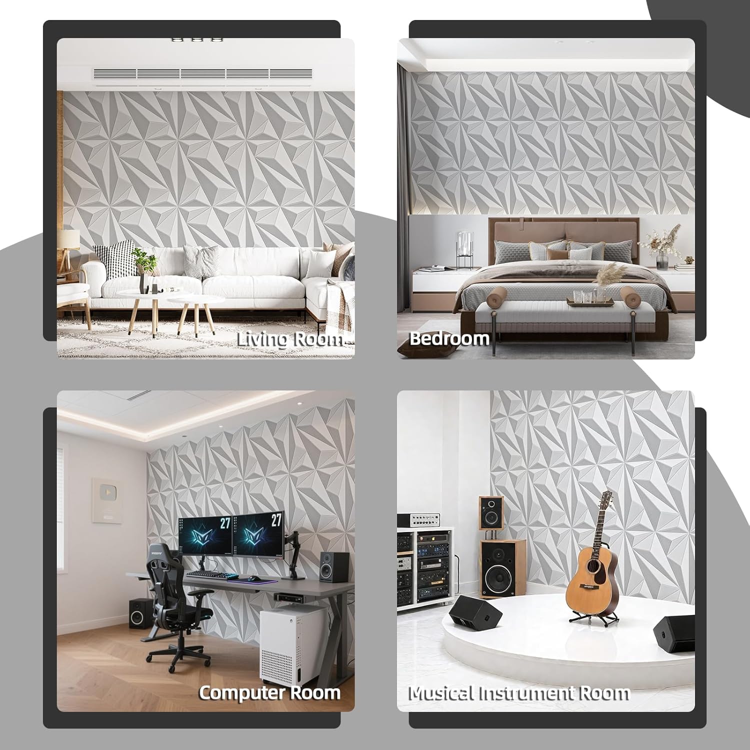 Art3dwallpanels 24" X 24" Acoustic Panels 6 Pack Soundproof Wall Panels Sound Dampening, 3D Wall Decor Absorbing Panels, White and Gray