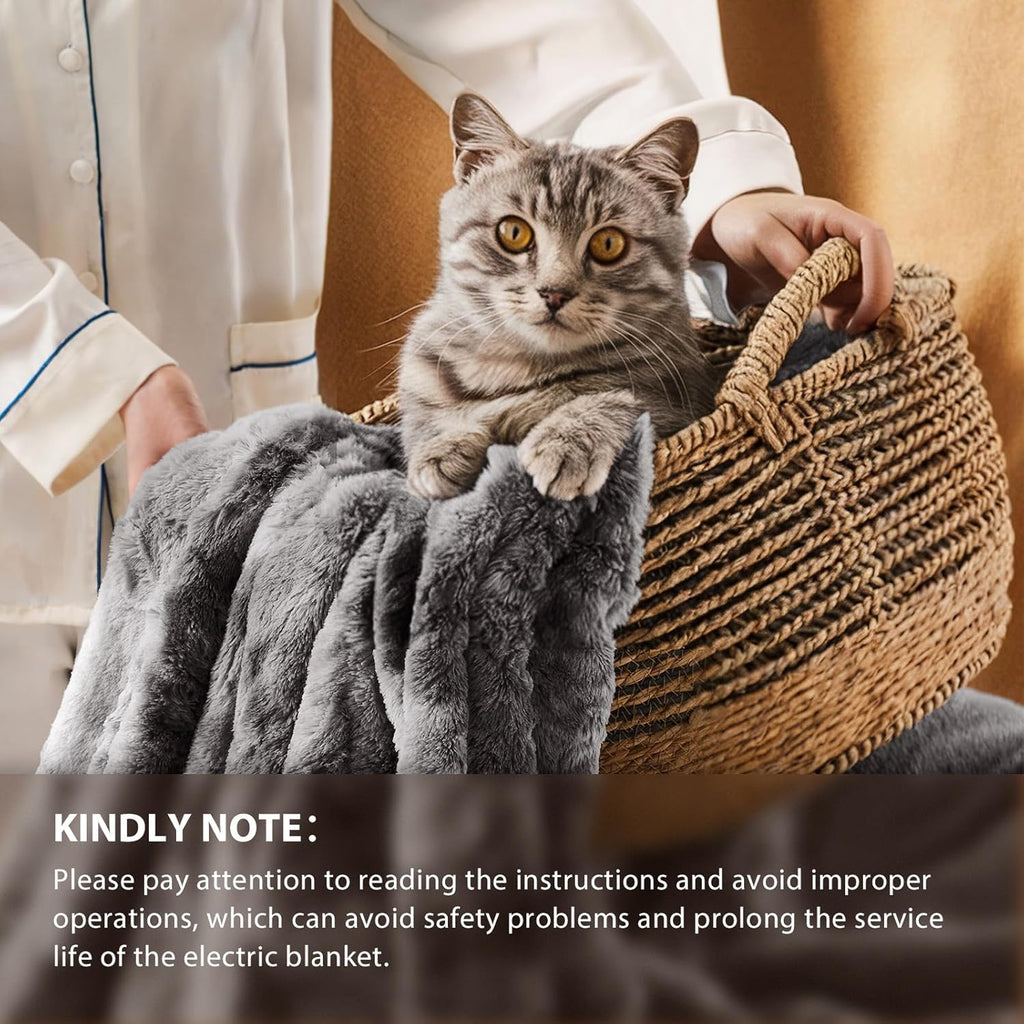 Homemate Electric Heated Blanket Full Size - 72"x84" Heating Blanket Full Size 1/2/4/6/8 Hours Auto-Off 10 Heat Level Over-Heat Protection Luxury Faux Fur Sherpa ETL Certification