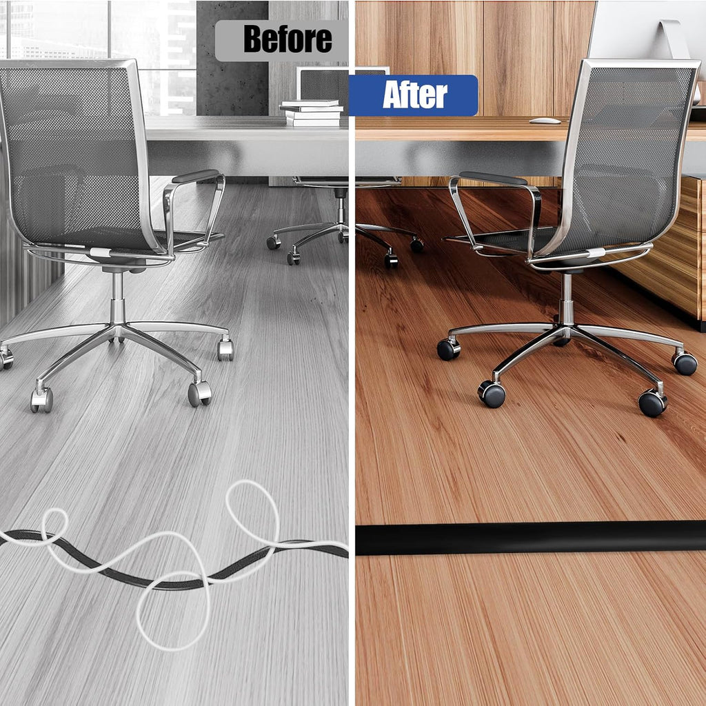Floor Cord Cover Self Adhesive Cord Hider,10FT Cable Management, Extension Strip Protector for Wires, Prevent Cable Trips for Offices, Gyms, Exhibitions Cavity:0.39"(W) x 0.27"(H) Black