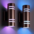 RGB Outdoor Wall Lights, Modern Color Changing Outdoor Wall Sconce, Cylinder Up and Down Bronze Porch Lights Fixture, Compatible with Smart Life & Google Alexa,for Garage,Yard,Front Door