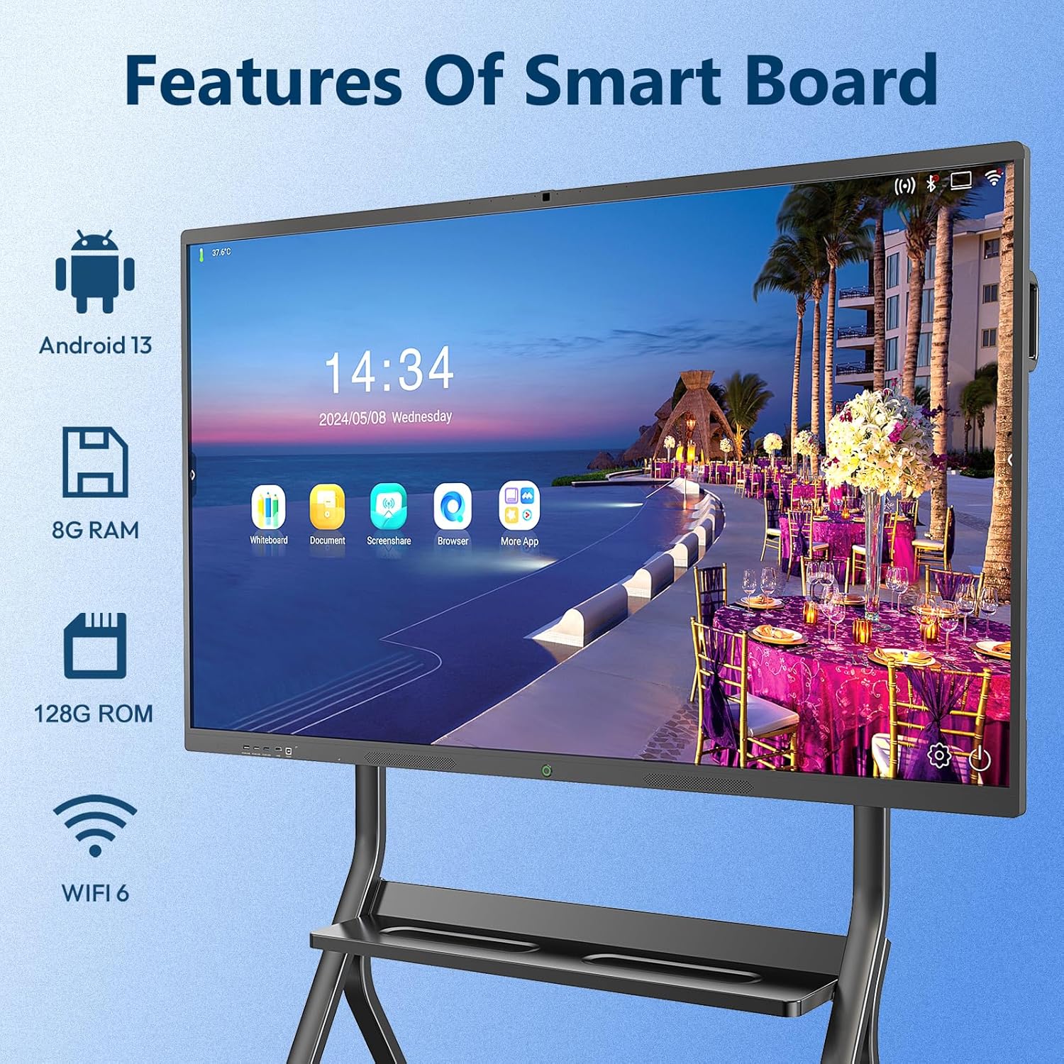 Smart Board with Wireless HDMI Display Adapter, 75 Inch Interactive Whiteboard 4K Touchscreen Built in HD Camera, Digital Presentation Electronic Smart WhiteBoard for Classroom Home Office