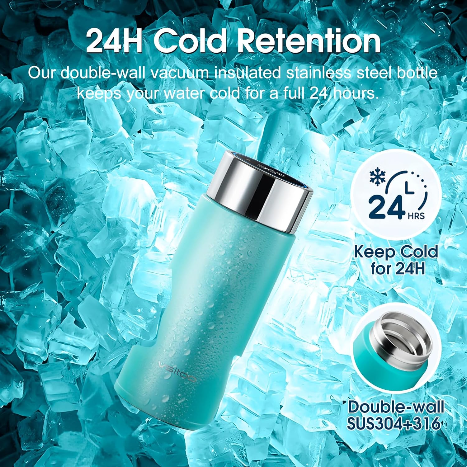 Vsitoo Smart self cleaning Insulated Water Bottle, 8.5oz Stainless Steel Vacuum Flask, AI Self-Clean, 30-Day Battery Life, BPA-Free, Magnetic Charging, Portable Travel Mug Gifts for Men Women, Blue