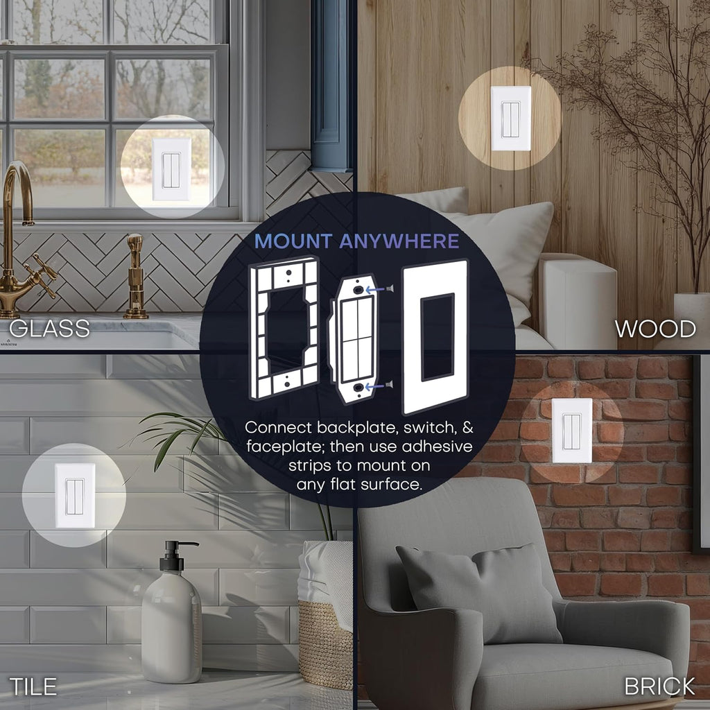 RunLessWire Click for Philips Hue – Battery-Free Wireless Smart Light Switch, 30ft Range – Works Natively with Philips Hue Bridge – Wall Mount Kinetic Switch - Decora Style, Light Almond
