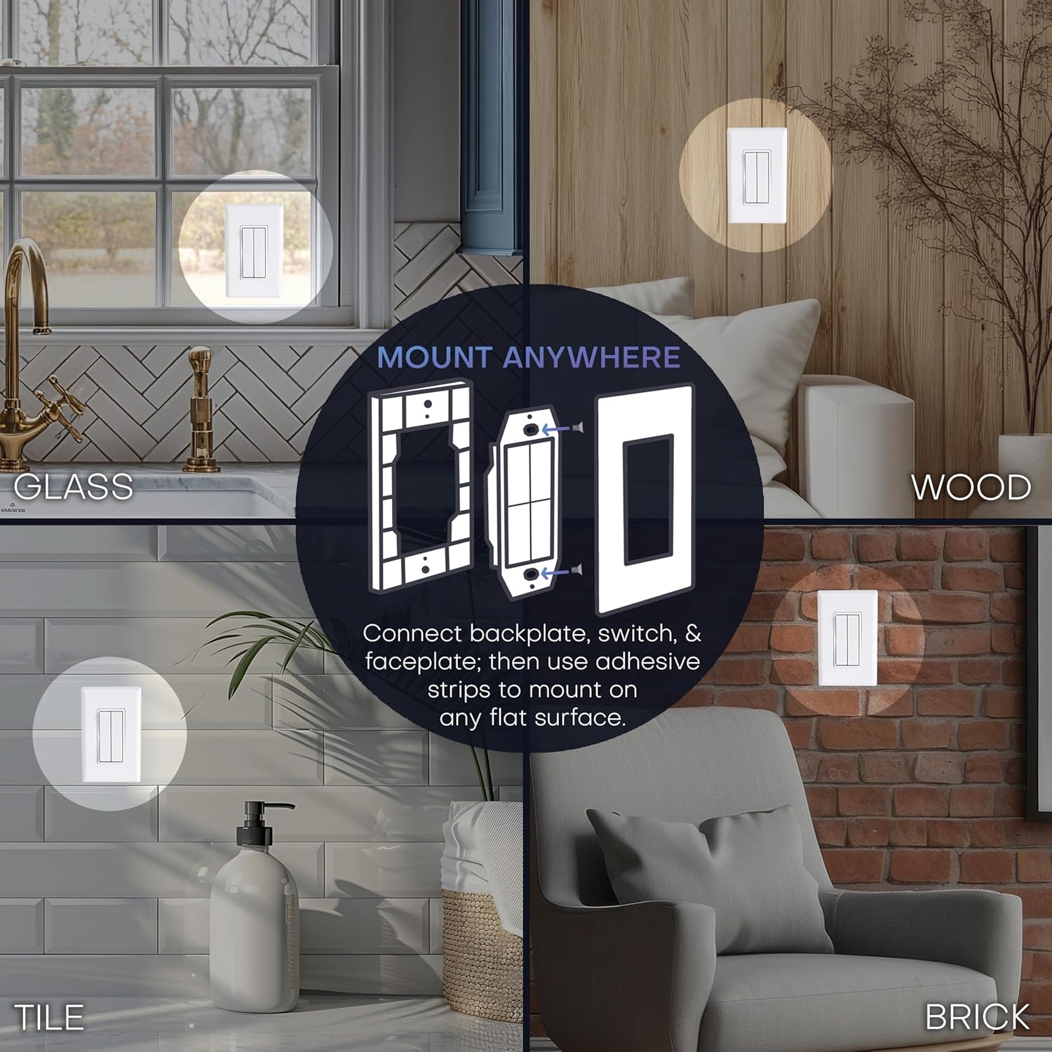 RunLessWire Click for Philips Hue – Battery-Free Wireless Smart Light Switch, 30ft Range – Works Natively with Philips Hue Bridge – Wall Mount Kinetic Switch - Decora Style, Light Almond