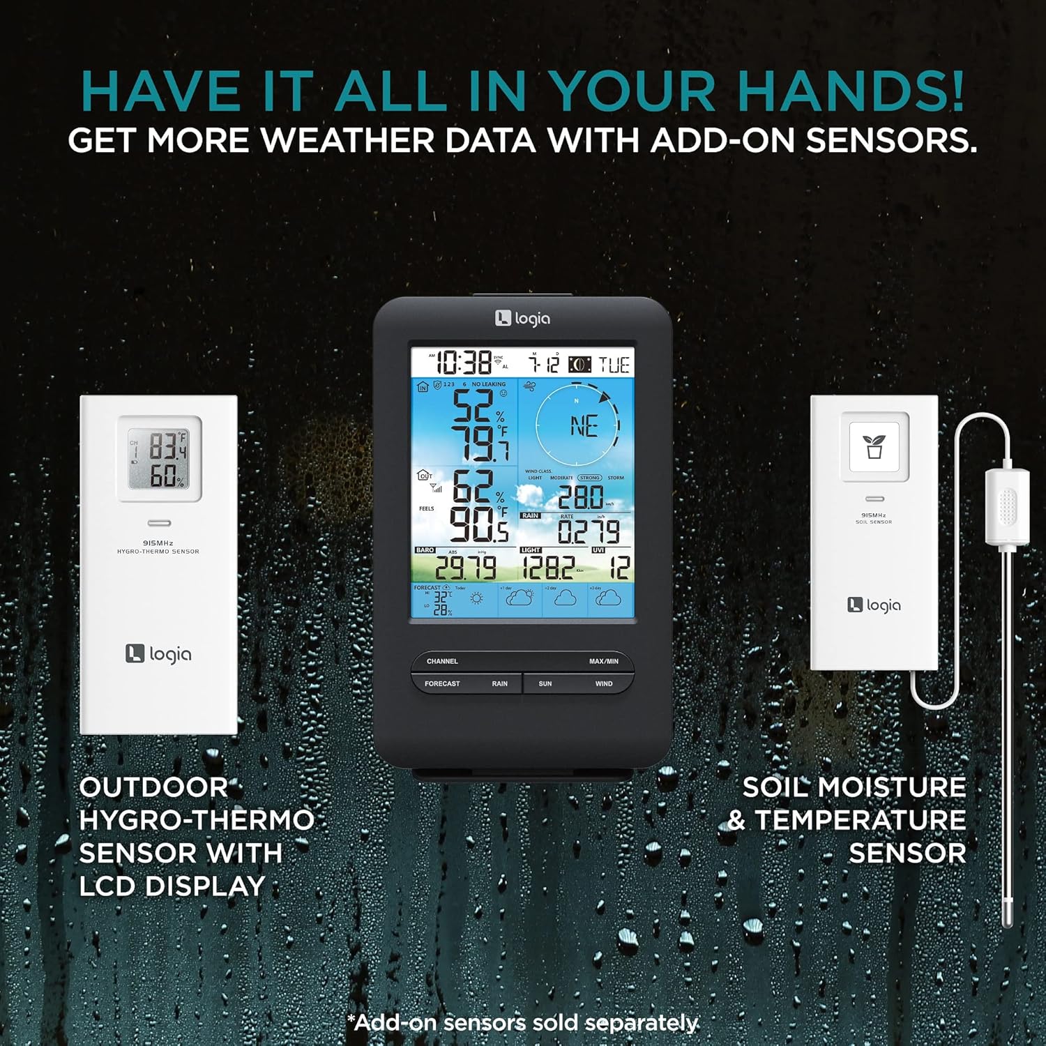Logia 18-in-1 Wireless Weather Station with 7-in-1 Solar Sensor Array & 4-Day Forecast, Wi-Fi & Large Color Display, Wind Speed/Direction, Rainfall, UV Index, Light Intensity, Temperature & Humidity