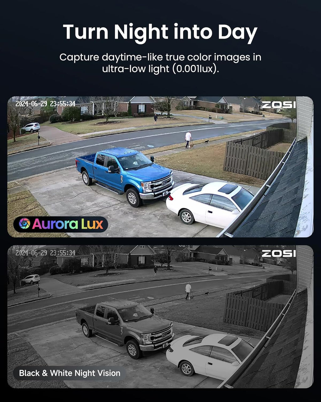 ZOSI 4K 8MP 16CH PoE Security Camera System, 16 x 3K 5MP C186 Aurora Lux True Full Color Night Vision Outdoor Indoor PoE Wired Camera, Person/Vehicle Alerts, Light & Siren, Two-Way Talk, with 4TB HDD