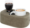 G GOOD GAIN Couch Cup Holder Pillow - Sofa & Bed Organizer Caddy for Drinks, Phones, Remotes, Snacks | Portable Tray for Car, Boat, RV, Picnic,Lightbrown