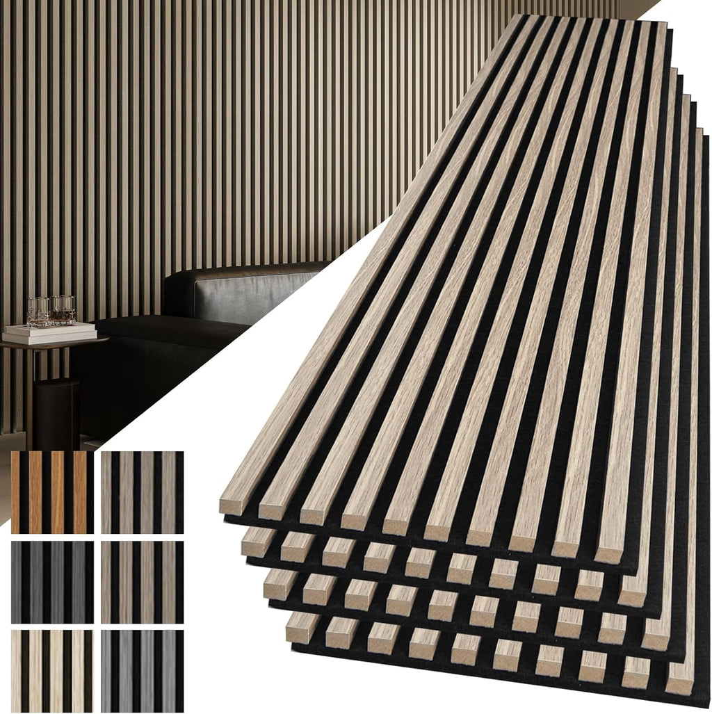 Art3d 4-Pack 108" x 12" Acoustic Wood Panels for Wall, Soundproof Wood Slat Panel for Wall and Ceiling, 3D Fluted Sound Absorbing Paneling for Interior Wall Decor, Living Room, Bedroom - Oak