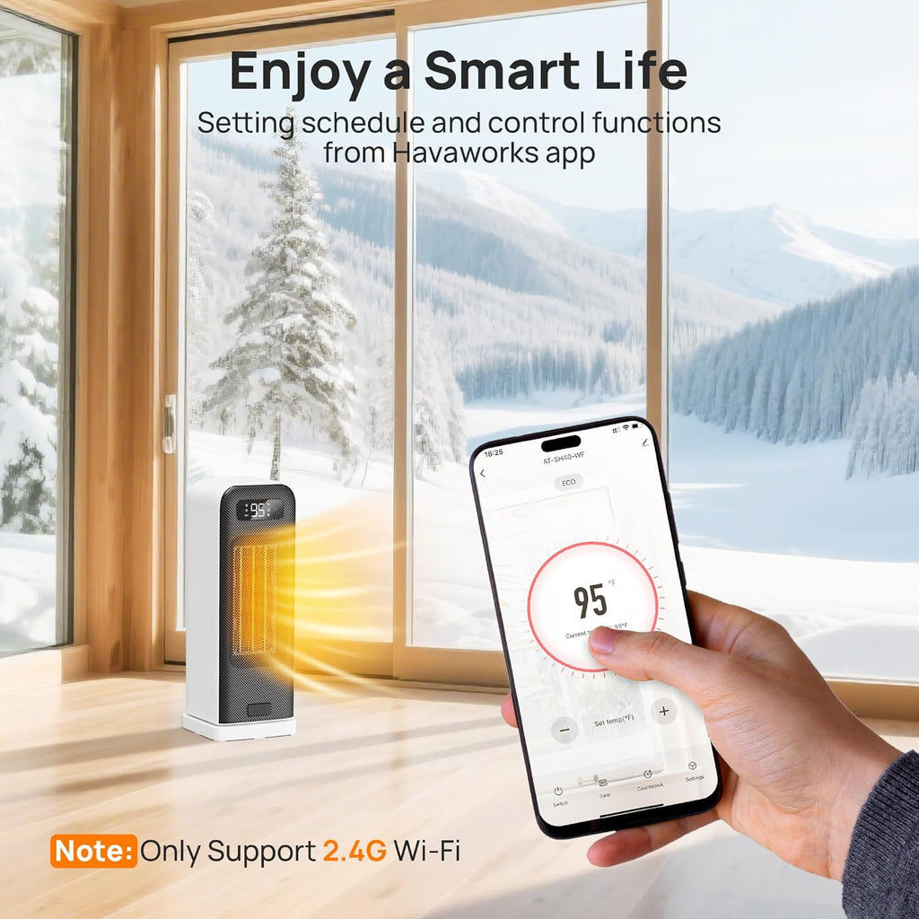 Space Heaters for Indoor Use, Smart Portable Electric Heater with Thermostat, WiFi and Voice Control, 12H Timer, 4 Modes, 36dB 1500W PTC Ceramic Safety Heat for Office Bedroom Home 1Pack White