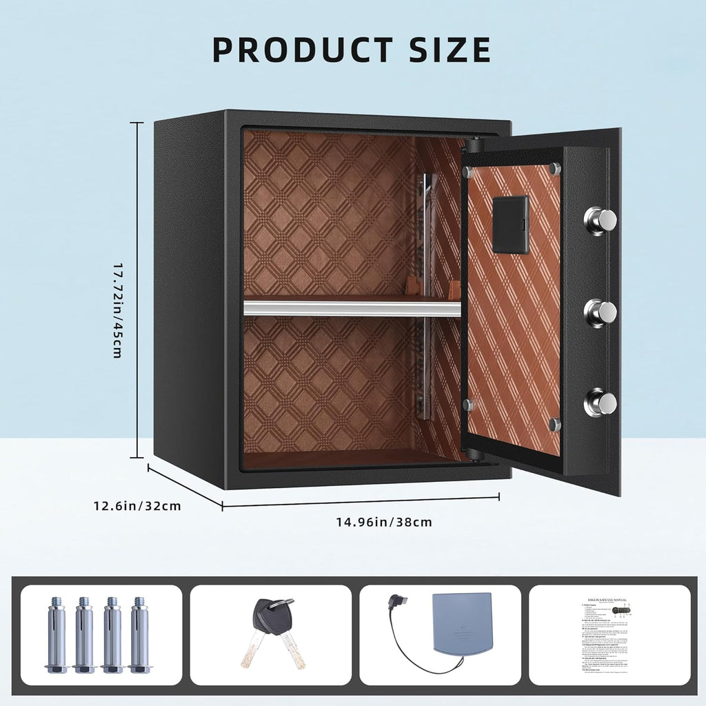 HSGCJS Large Fingerprint Safe – 1.93 Cubic Feet,Biometric Fingerprint Home Safe Box with Digital Keypad,Security box with Induction Light and Leather, Money Box for Jewelry Cash Document Valuables