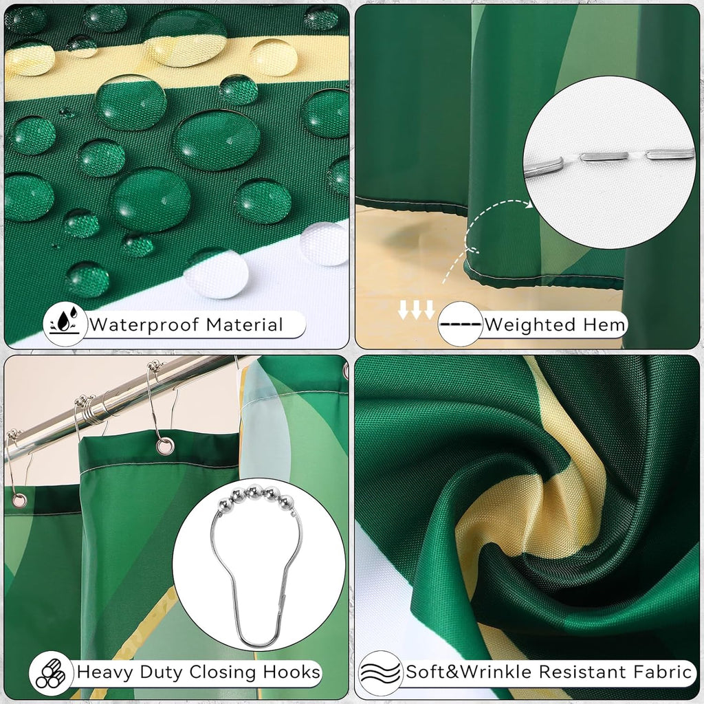 Bathroom Set - Green and Gold Bathroom Accessories, Bathroom Sets with Shower Curtain and Rugs, Green Shower Curtain Set with Bathroom Trash Can, Soap Dispenser, Soap Dish for Home Decor