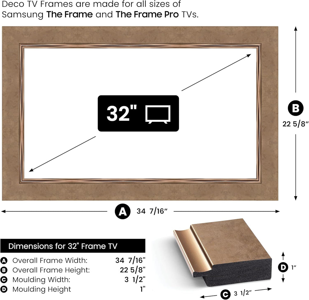 Contemporary Bronze 32" Premiere Deco TV Frame - Compatible ONLY with Samsung The Frame TVs (Fits 2021-2025, LS03A, LS03B, LS03C, LS03D, LS03FA)