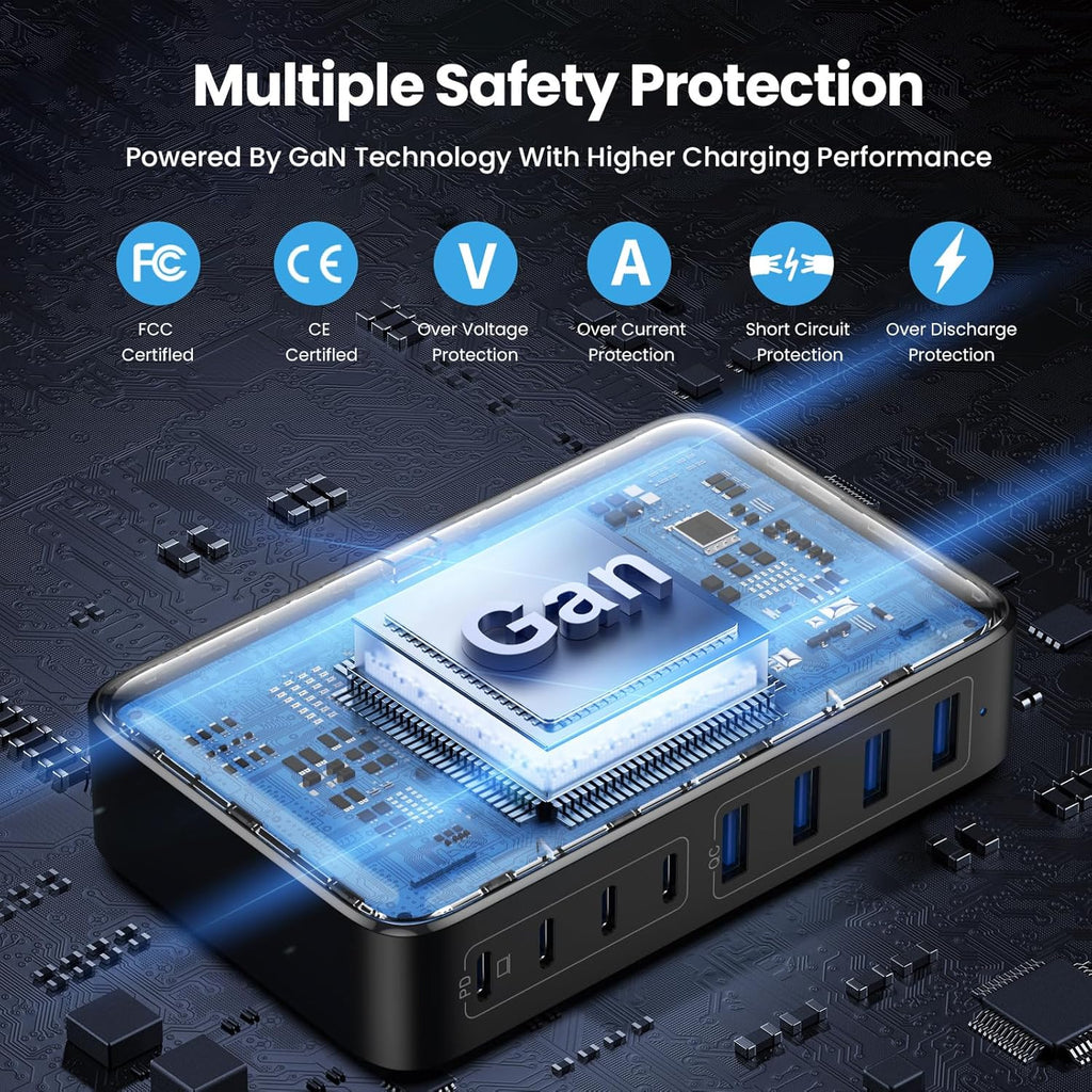 USB C Charger 200W USB C Charger Block,Upgraded GaN III 8-Port Fast Charging Station Hub,PD 65W Laptop Charging Adapter Compatible with MacBook Pro/Air,DELL,Steam Deck,iPhone 16/15/14,Galaxy S23/22
