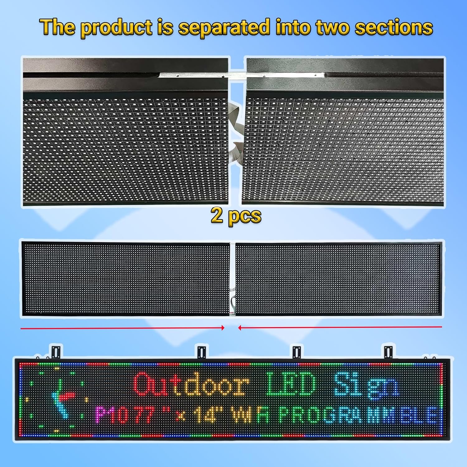 77”x14” Programmable LED Display Sign, P10 Outdoor Digital Scrolling Message Board with WiFi/USB Control, High Brightness Waterproof Screen for Business Advertising & Menu