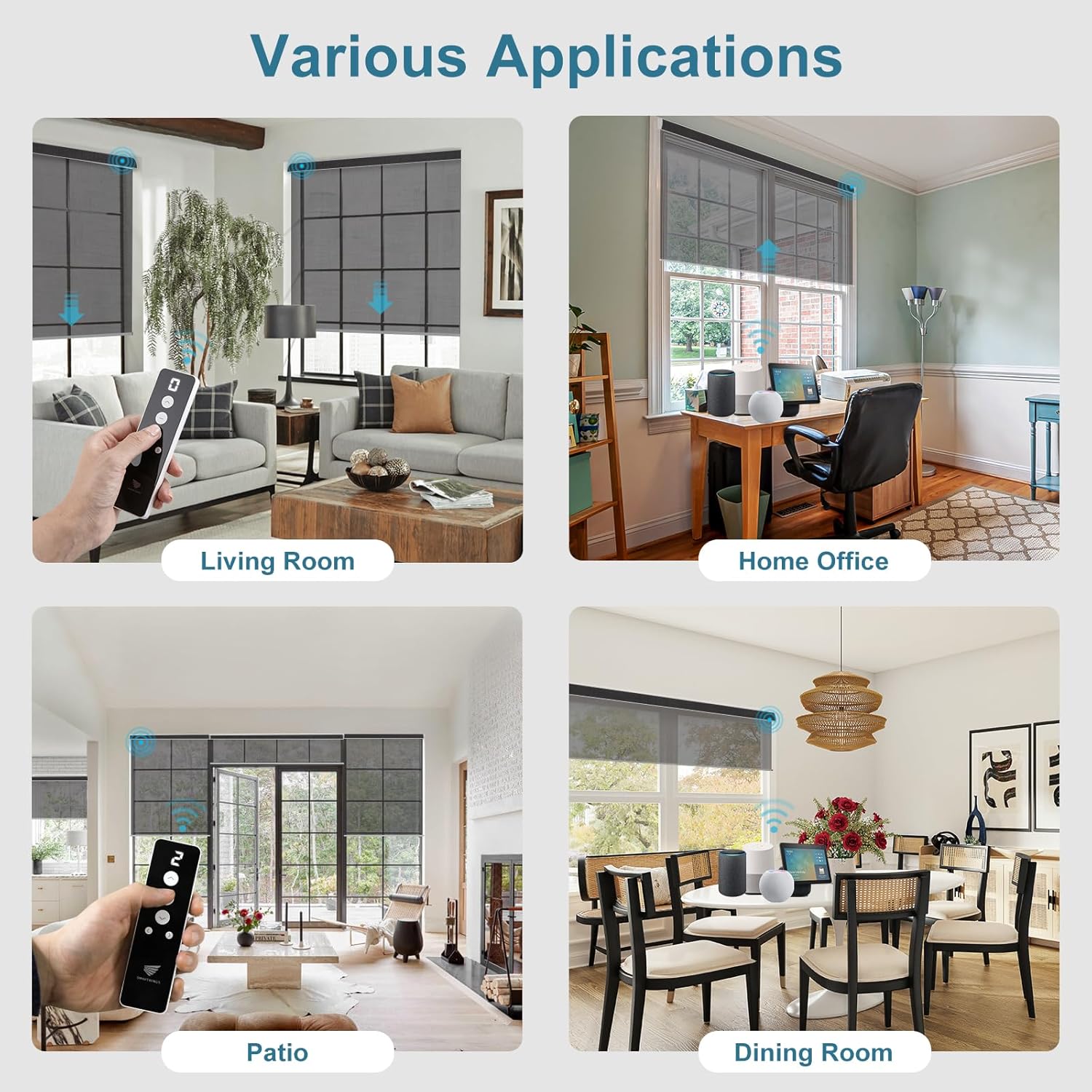 SmartWings Motorized Light Filtering Roller Shades 60% Blackout Work with Matter Homekit Alexa Z-Wave ZigBee SmartThings Google, Cordless with Remote Control, Twilight Shadow