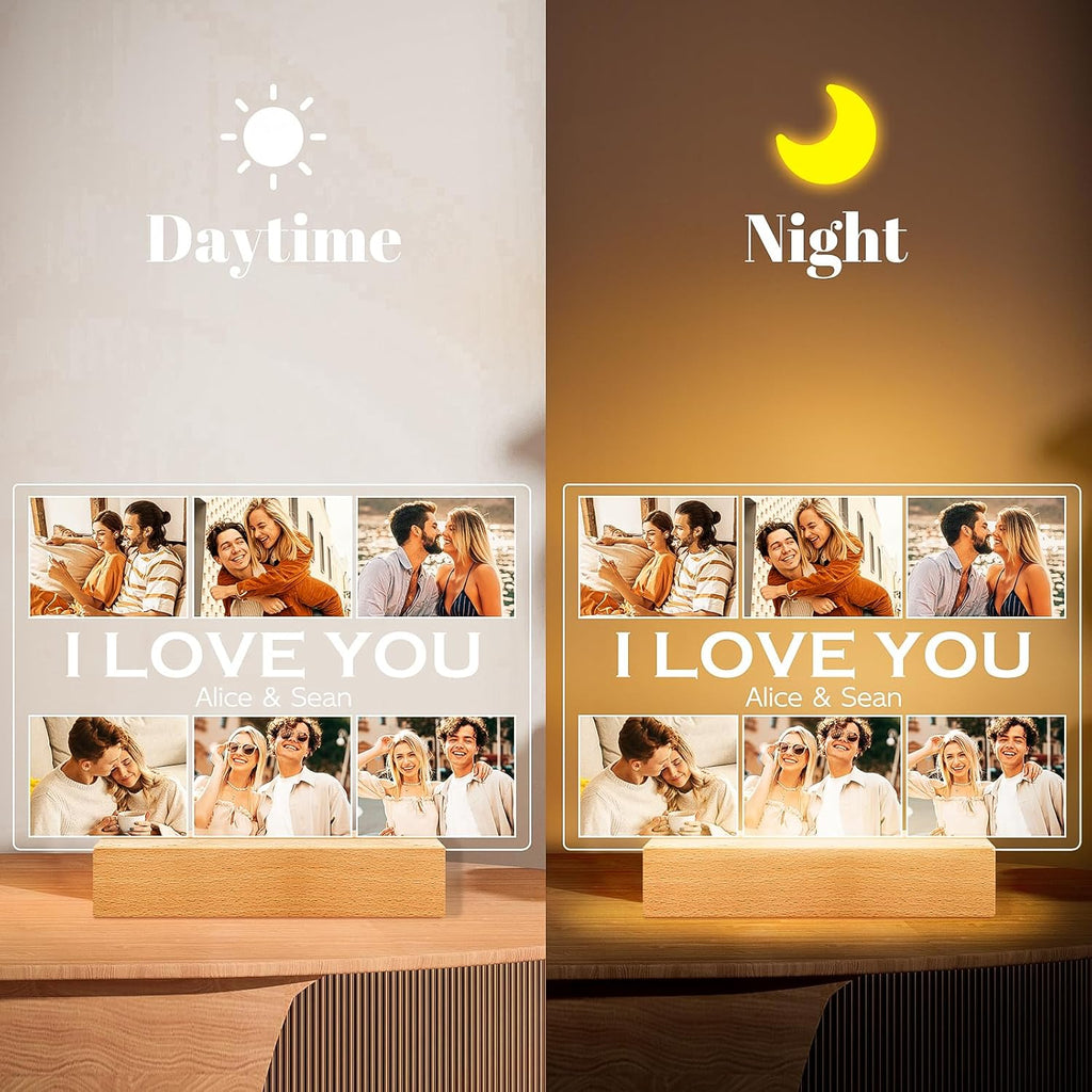 Personalized Picture Frame with Photo, Customized Photo Frame with Night Light, Custom Picture Frames, Personalized Anniversary Valentines Day Gifts for Women Men Her Him Girlfriend Boyfriend Couple