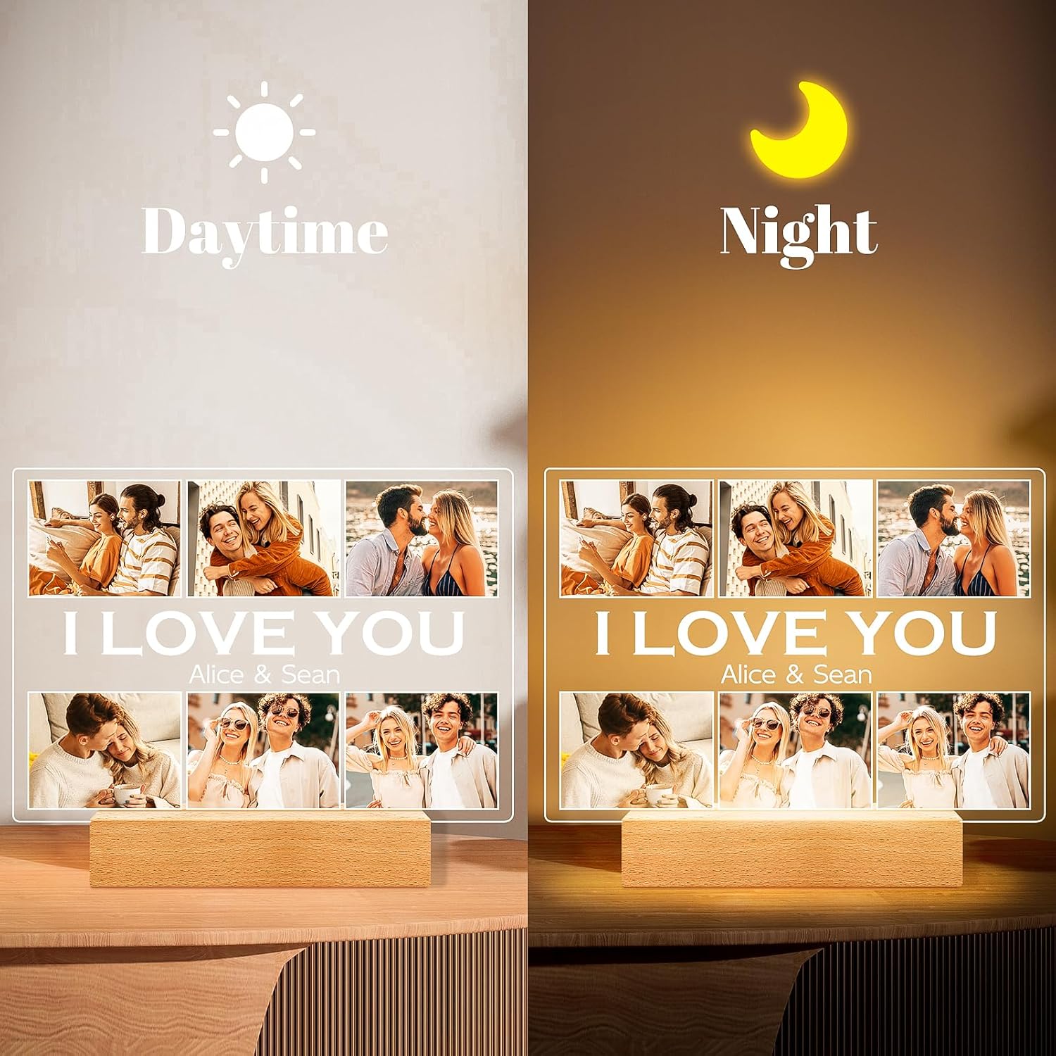Personalized Picture Frame with Photo, Customized Photo Frame with Night Light, Custom Picture Frames, Personalized Anniversary Valentines Day Gifts for Women Men Her Him Girlfriend Boyfriend Couple
