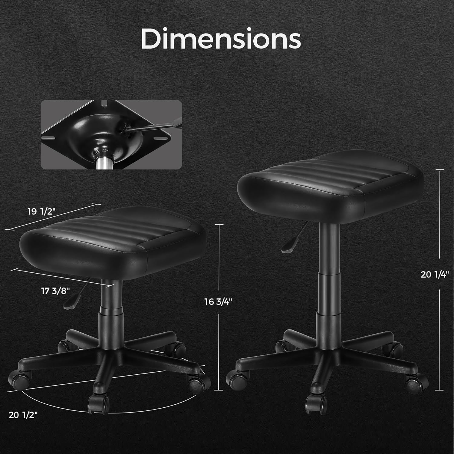 EUREKA ERGONOMIC Multi-Use Stool, Height Adjustable Swivel Rolling Stool Chair W Wheels, Ottoman Footrest for Gaming, Home Office, Black