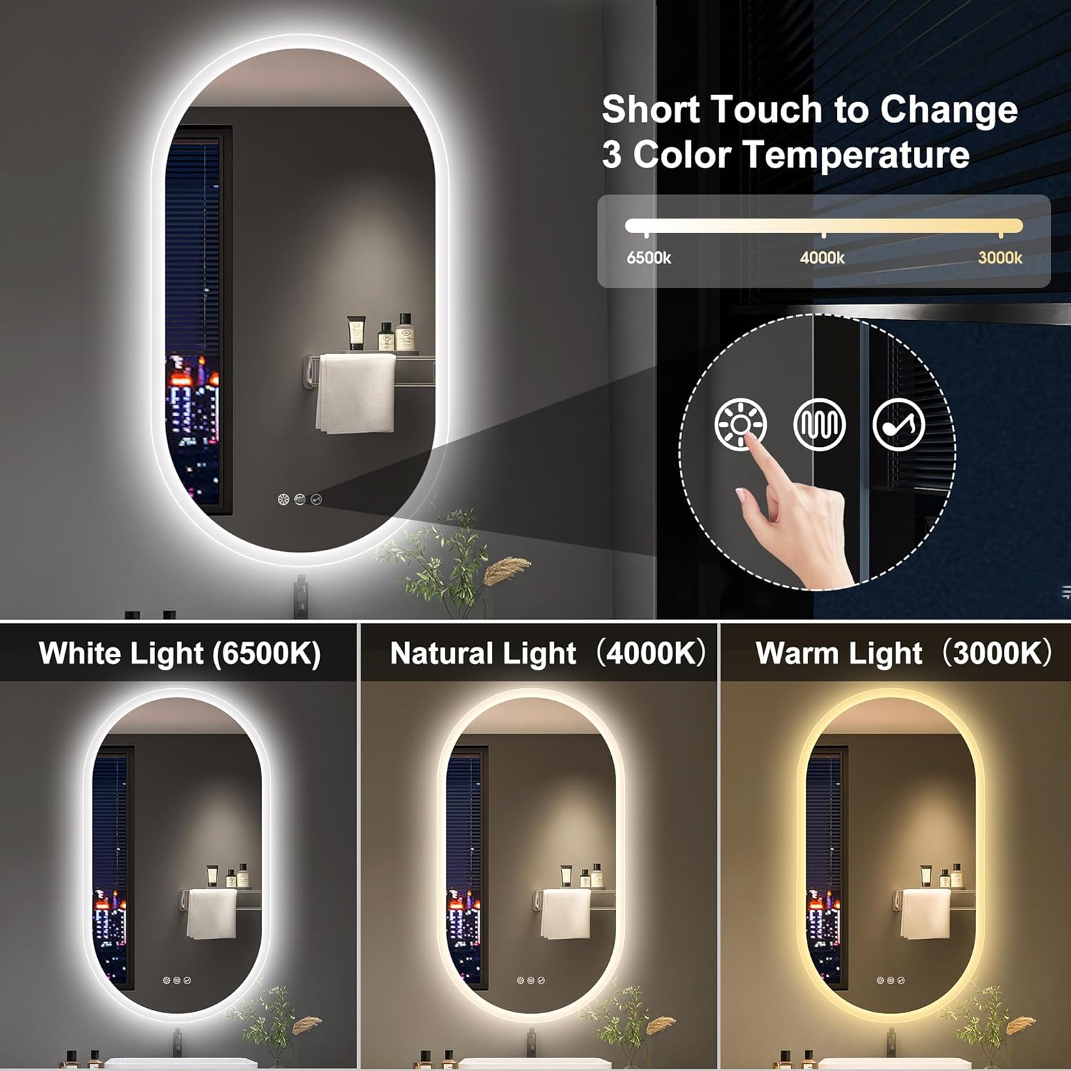 S'bagno 2pcs 20x36 Oval LED Bathroom Mirror with Lights, Anti-Fog, Bluetooth Speaker, 3 Colors Temperature & Dimmable, Lighted Mirrors for Bathroom Wall with Memory Function, Waterproof, Shatter-Proof