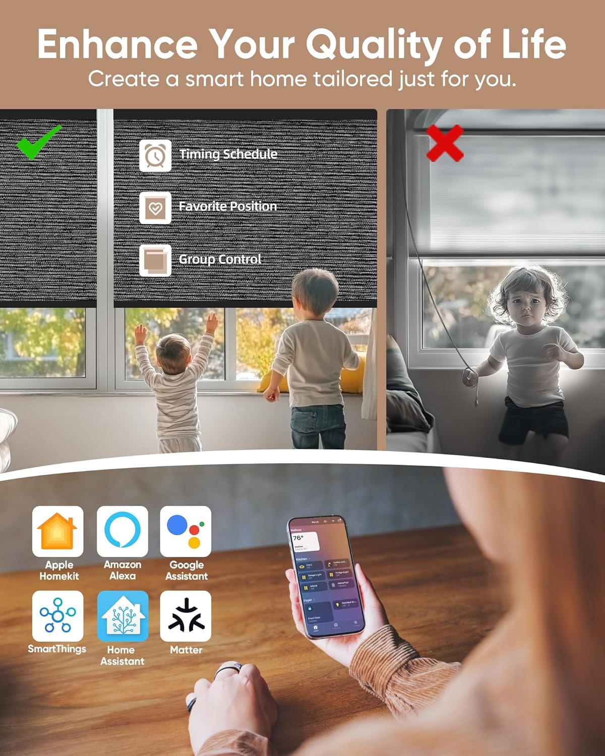 Kincmo Motorized Blinds with Remote,100% Blackout Motorized Roller Shades Work with Apple Homekit,Alexa,Google, Custom Electric Blinds with App,Voice Control (Eclipse Anchor Grey)