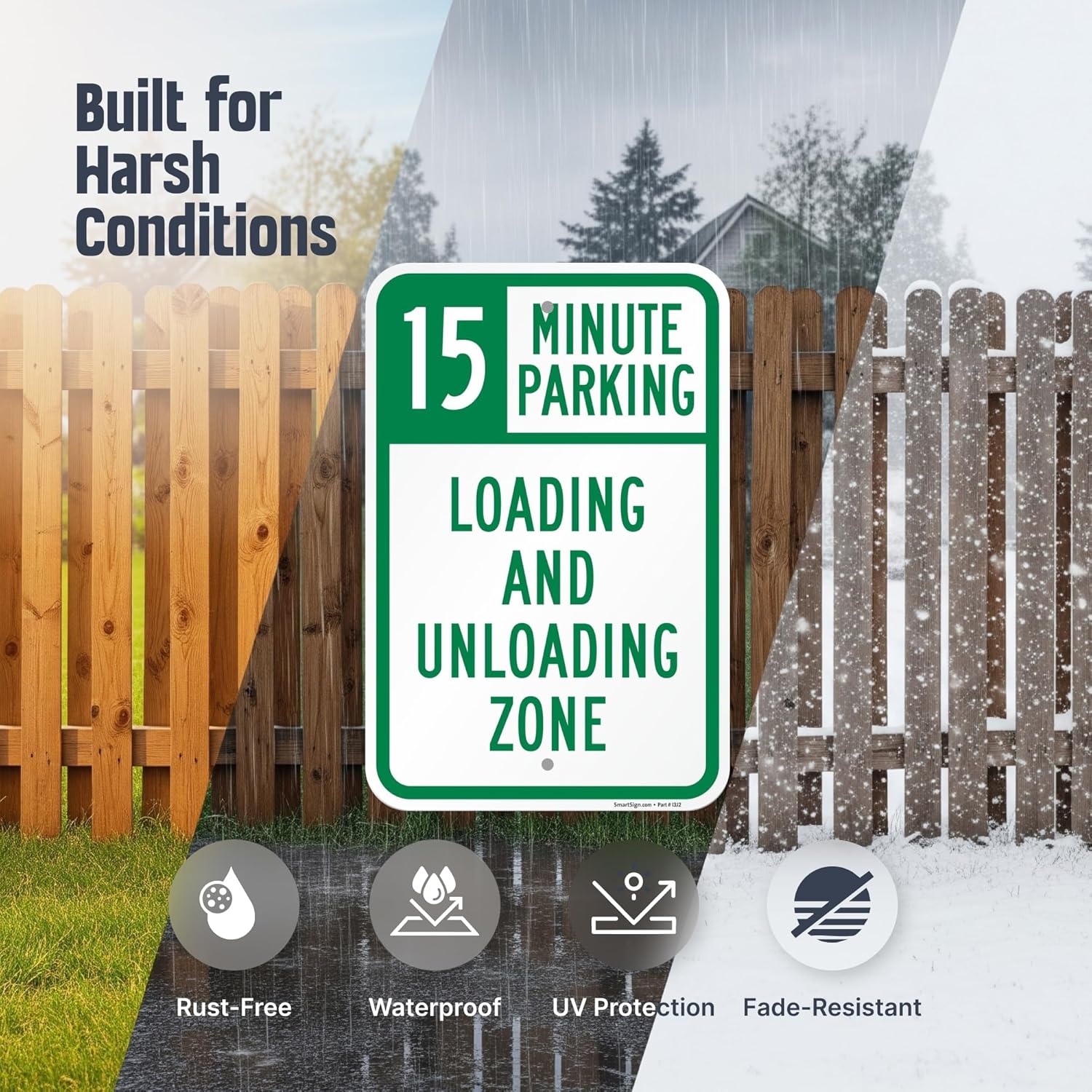 SmartSign 18 x 12 inch "15 Minute Parking Loading And Unloading Zone" Sign, 2mm Thick Aluminum Composite, Pre-Drilled Holes, Green and White, Made in USA