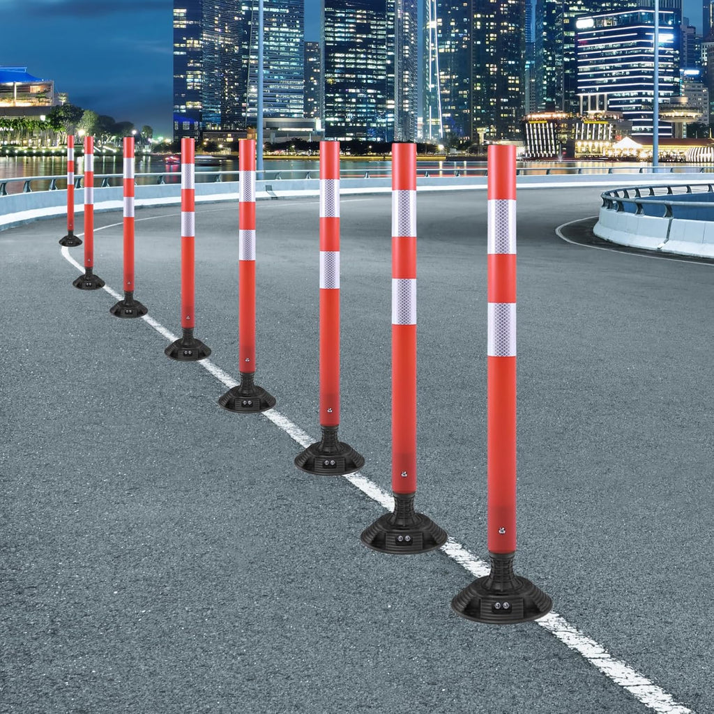 8 Pack Traffic Delineator Posts – High Visibility Reflective Safety Cones with Spring Base for Roadway, Parking, Garage, Construction Zones (Orange, 36 Inch)