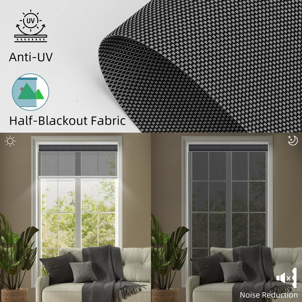 SmartWings Motorized Roller Shades 5% Openness Without Privacy Custom Size, Rechargeable Battery, Works with Matter/Apple HomeKit, Alexa, Thread/Zigbee, Remote Optional, 5% Openness Charcoal Grey