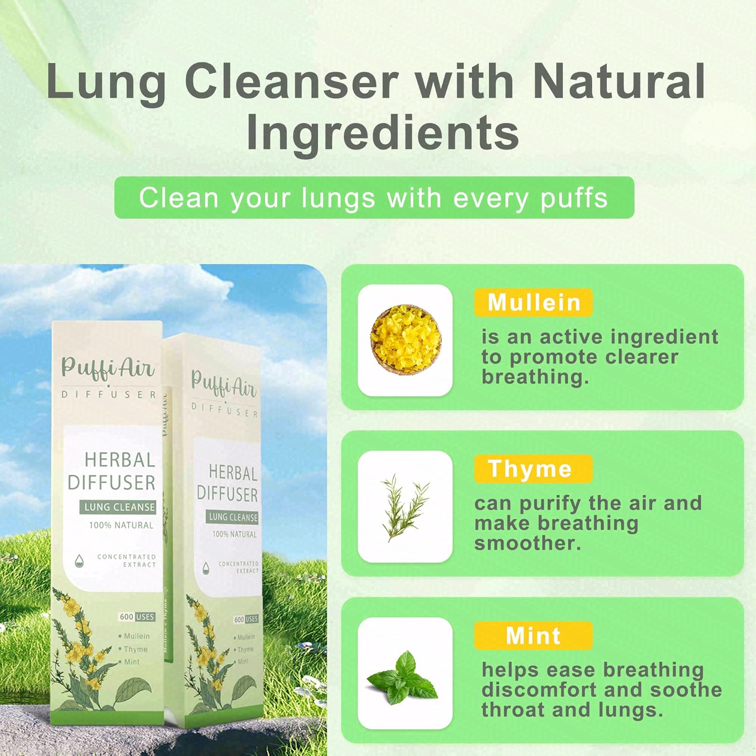3-in-1 Herbal Diffuser Wellness Bundle: Sleep Support, Lung Detox & Natural Energy Boost – 600 Uses Per Stick