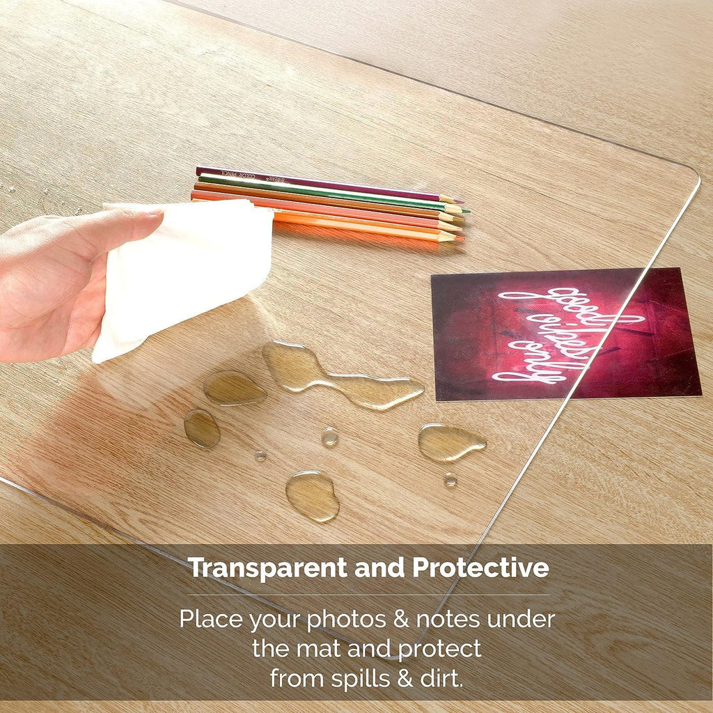 Awnour Clear Desk Mat on top of desks - 32 x 16 inches - Clear Transparent Plastic Desk Protector - Desk Writing Mat for Office and Home
