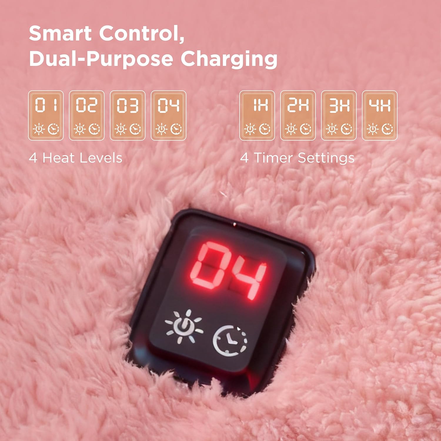 Bedsure Cordless Wearable Heated Blanket - Fluffy Electric Blanket Hoodie with 20000mAh Battery Pack, Portable USB Heated Shawl as Winter Gifts for Women Mom, 4 Heat Levels & 4 Timers, 55"x69", Pink