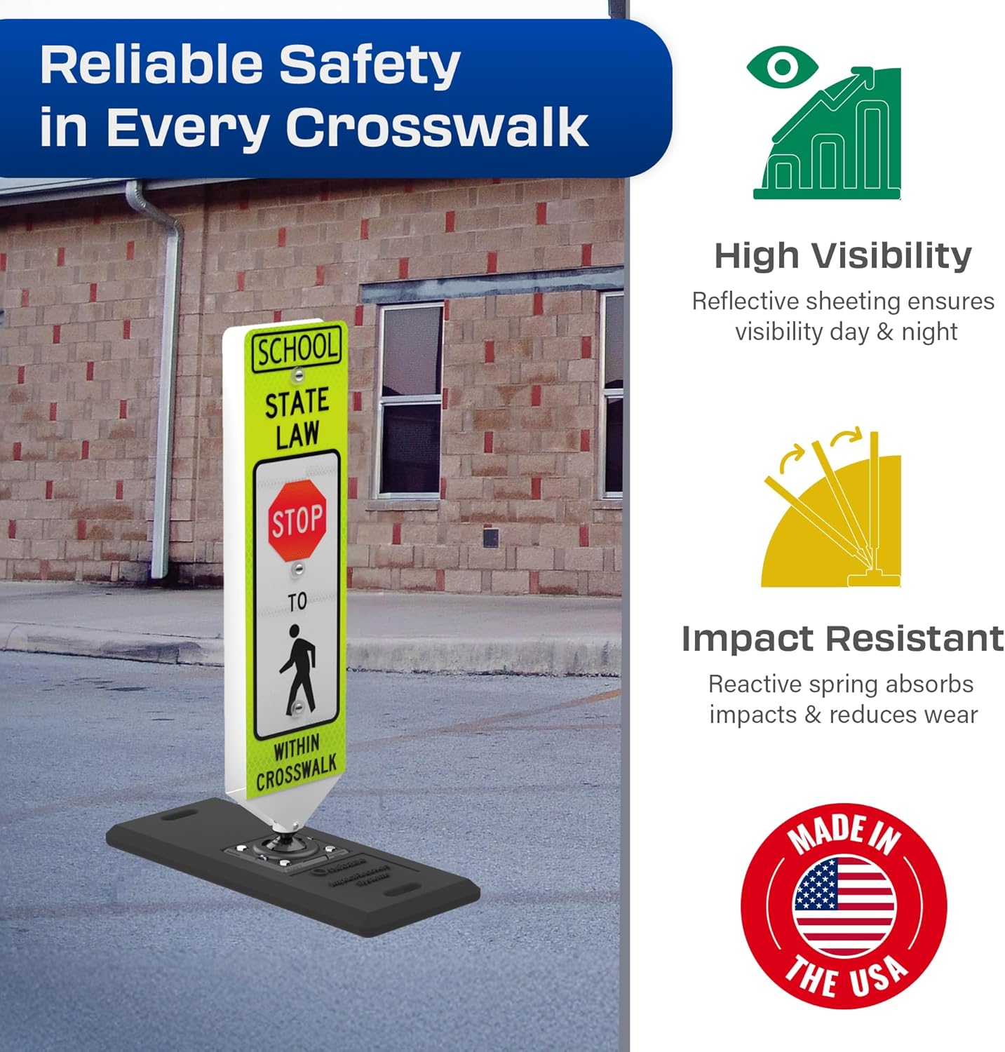 Impact Recovery - In-Street Pedestrian Crossing Signs - Street Sign - Road Sign - Pedestrian Safety Signs - School Stop with Portable Base