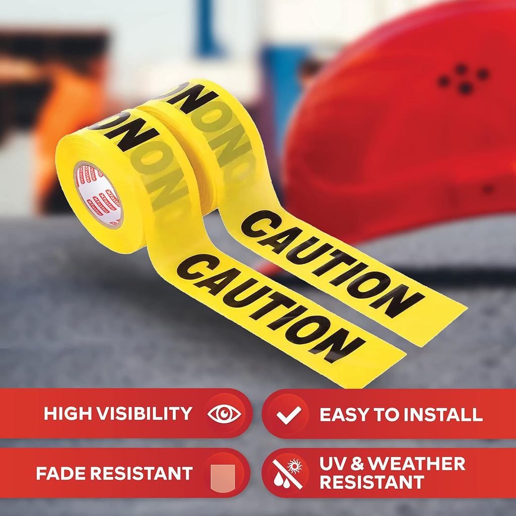 XFasten Yellow Caution Tape Roll, 3 in x 1000 ft, Thick and Durable Yellow Safety Tape for Barricades, Construction, Warning, and Hazard Areas – Easy to Loop, Weatherproof, and Fading-Resistant