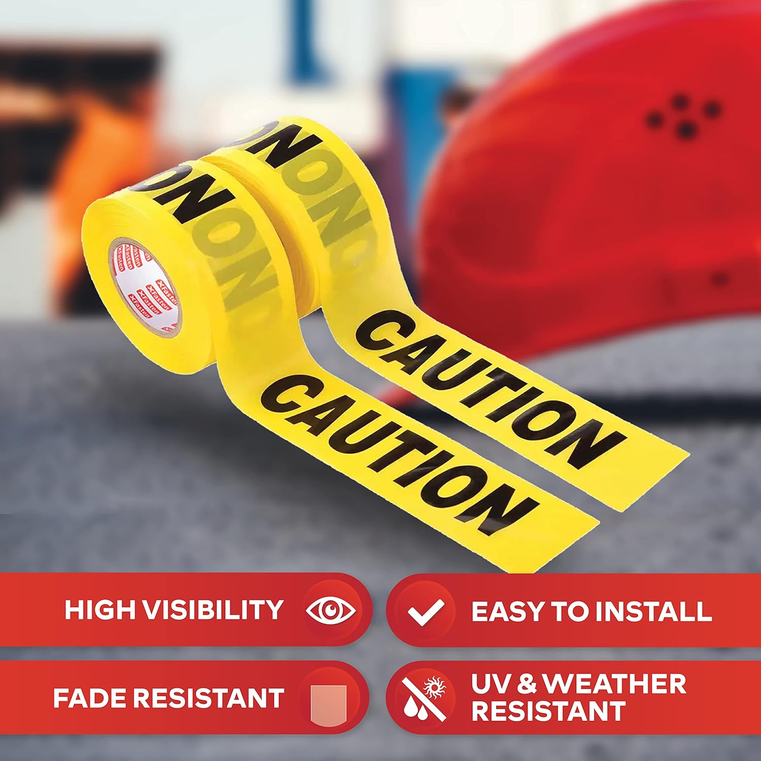 XFasten Yellow Caution Tape Roll, 3 in x 1000 ft, Thick and Durable Yellow Safety Tape for Barricades, Construction, Warning, and Hazard Areas – Easy to Loop, Weatherproof, and Fading-Resistant