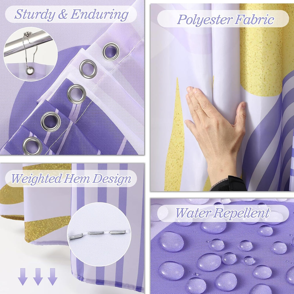 Bathroom Set - Bathroom Sets with Shower Curtain and Rugs, Bathroom Accessory Set, Purple Bathroom Accessories Set with Trash Can, Toilet Brush and Soap Dispensers