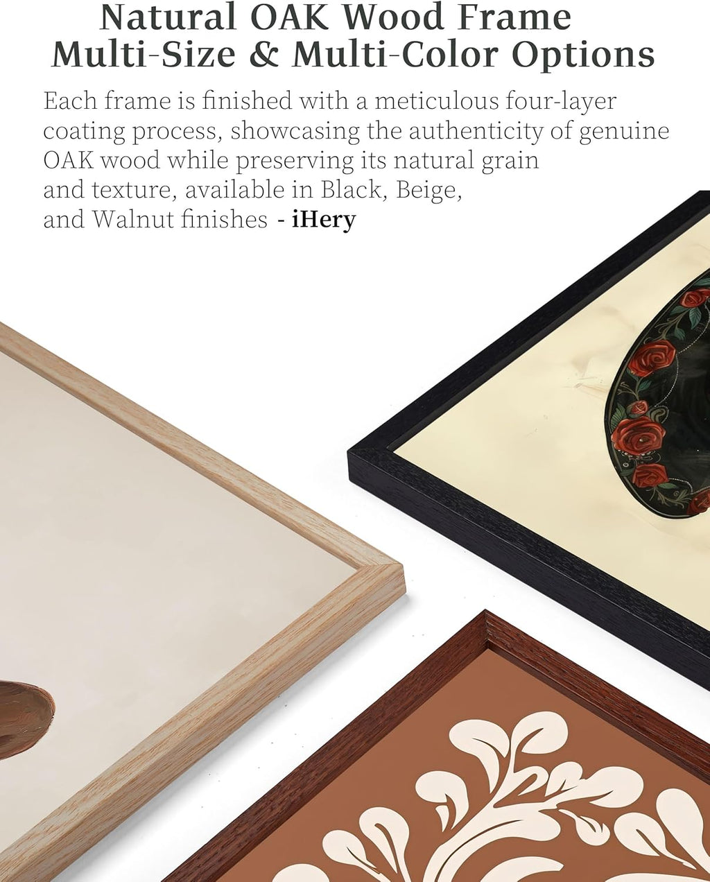 iHery Standard 18x24in Premium Truly Natural OAK Wood Black Color Picture Frame with 2 Mats (16x20,18x24), Acrylic Glass Thickened Backboard, Minimalist Photo Frames Narrow Border Set of 1