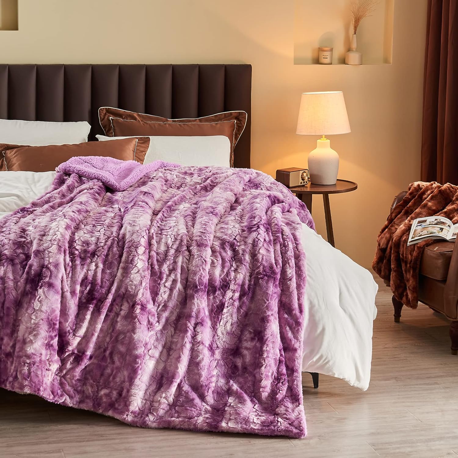 NEWCOSPLAY Super Soft Faux Fur Throw Blanket for Couch Light Purple Sherpa Fuzzy Plush Warm Blanket for Sofa Bed (Light Purple, Throw(50"x60"))