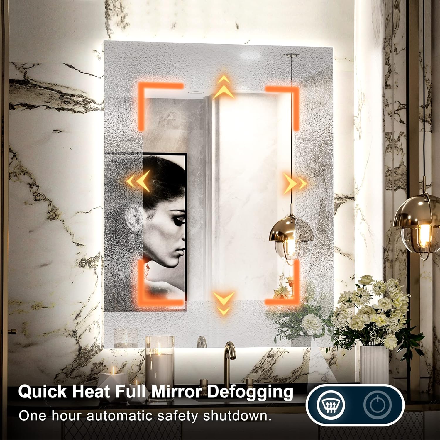 TETOTE 28 x 36 Inch LED Backlit Mirror Bathroom with Light,Anti-Fog,Dimmable,Lighted Mirror(Horizontal/Vertical) Wall Mounted Vanity Mirror