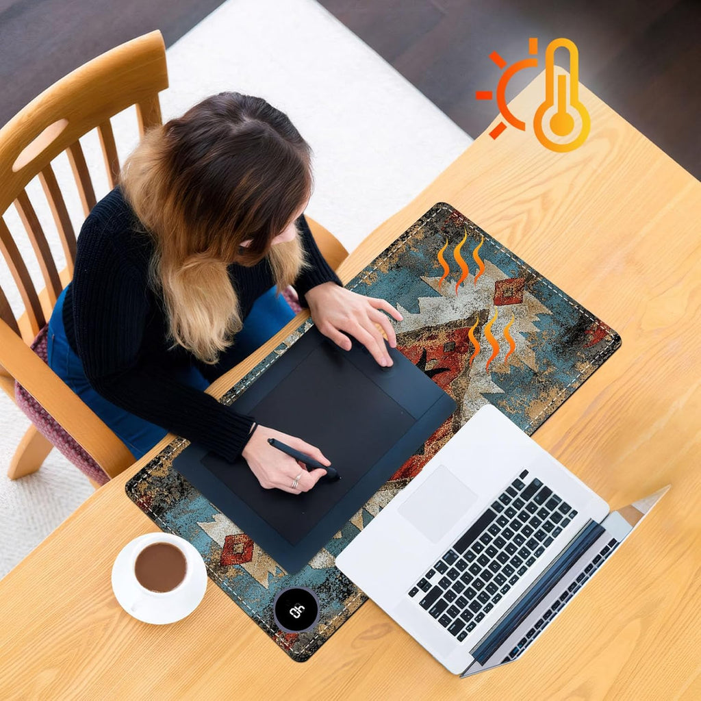 Heated Mouse Pad 23.6 x 14 in 3-Temp Fast Heating Desk Mat with Auto Timer Warmer for Hands Wrist Pain Relief Waterproof Keyboard Mat for Office, Gaming, Home, Art Prints