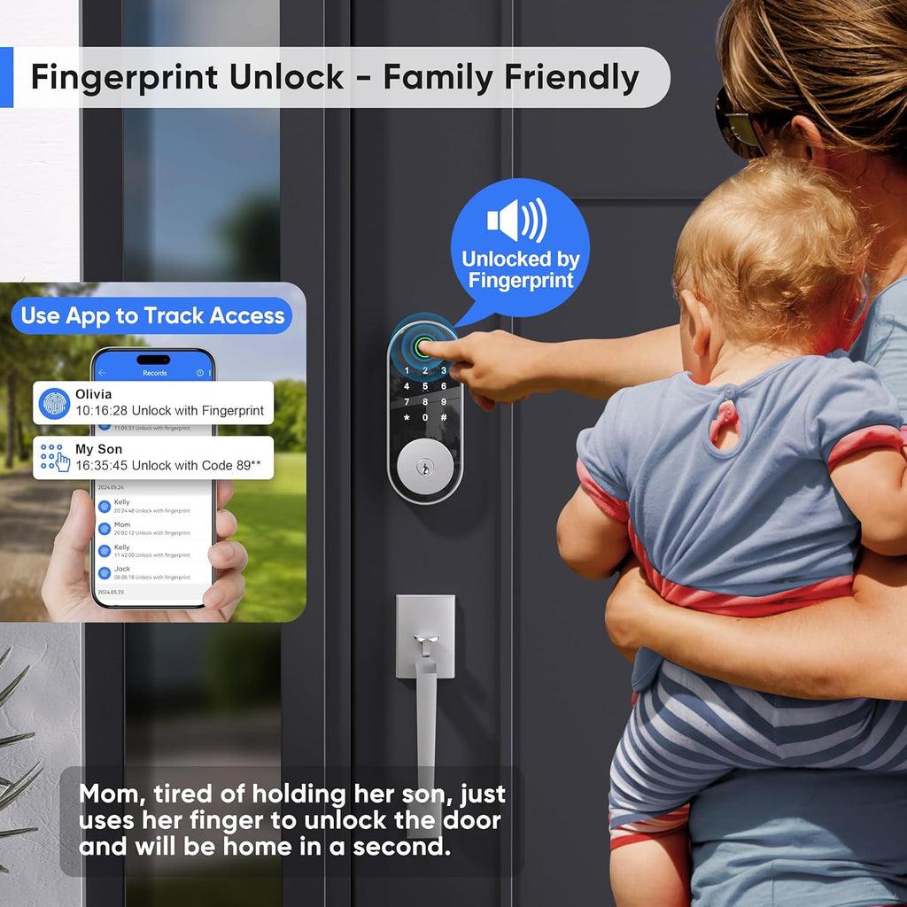 Bluetooth Fingerprint Smart Deadbolt Lock with Keypad – Fits Most US Doors, DIY Install, Keyless Entry: Code, FOB, Auto-Lock. Ideal for Home, Airbnb & Rental, Kids & Seniors. Alexa & Google Compatible