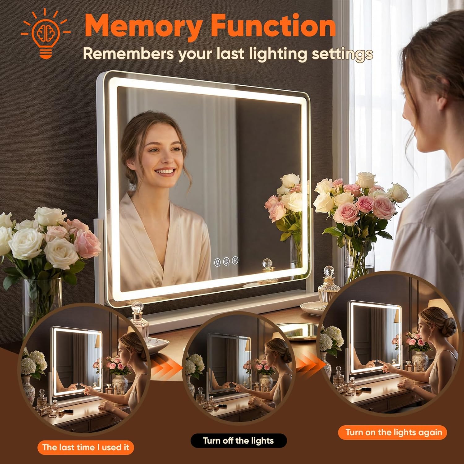 Antok Vanity Mirror with Lights, 22"X19" Lighted Makeup Mirror, Smart Touch, 3 Color Modes and Brightness Adjustable, LED Vanity Mirror with Detachable 10X Magnification, 360° Rotation for Makeup Desk