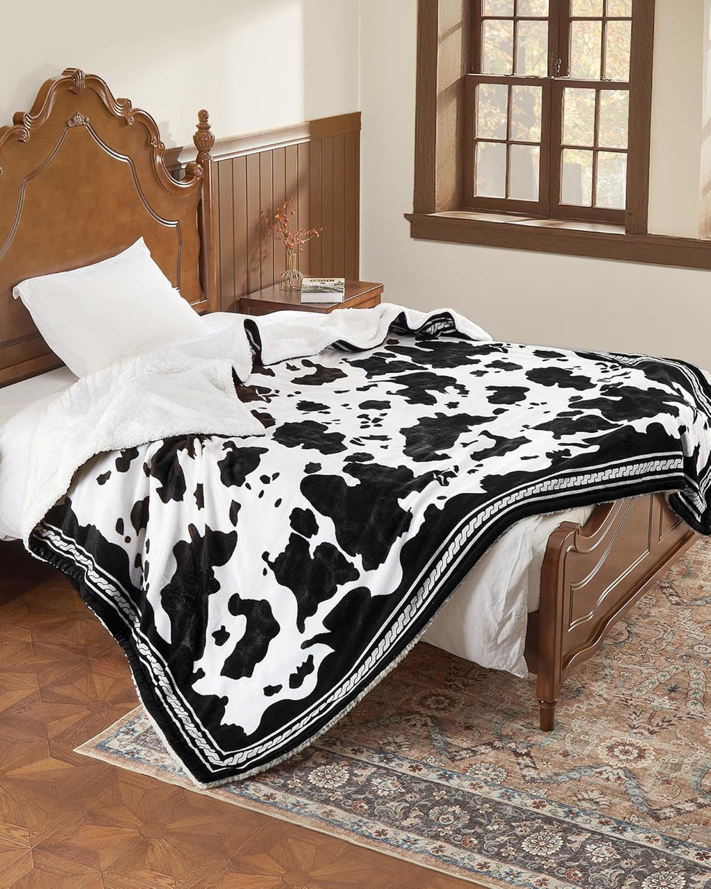 CAROMIO Heated Electric Blanket Full Size, Cow Print Fast Heating Blankets with LCD Controller, 10 Heat Levels & 1-12H Time Settings, ETL Certified, Machine Washable, Black White, 72" x 84"
