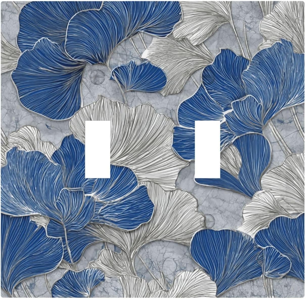 Abstract Blue Marble Plant Leaves 2 Gang Double Toggle Decorative Light Switch Covers Electrical Faceplate Switch Plates for Bathroom Kitchen Home