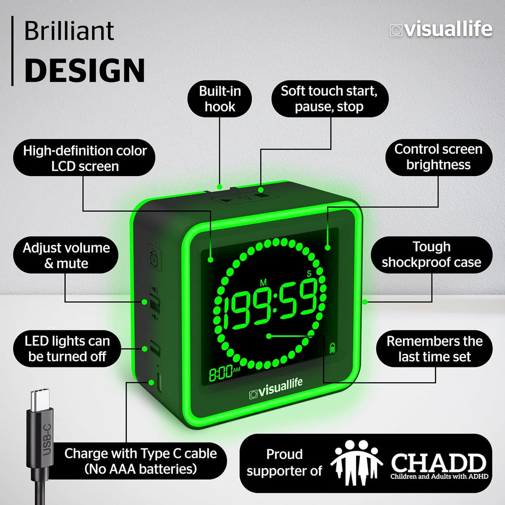 Visual Timer for Kids, Adults, ADHD, Autism & Dyslexia - New Timed Color Cues Anchor Focus, Track Progress & Guide Transitions - For Home, Teacher Classrooms, Homeschool, Business & Groups